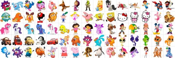 Мультяшные персонажи на одном листе
