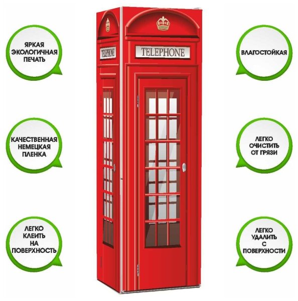 Наклейка на холодильник красная телефонная будка