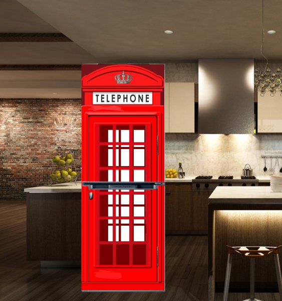 Наклейка на холодильник телефонная будка