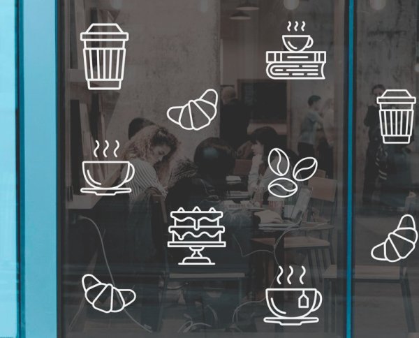 Наклейки на окна кофейни