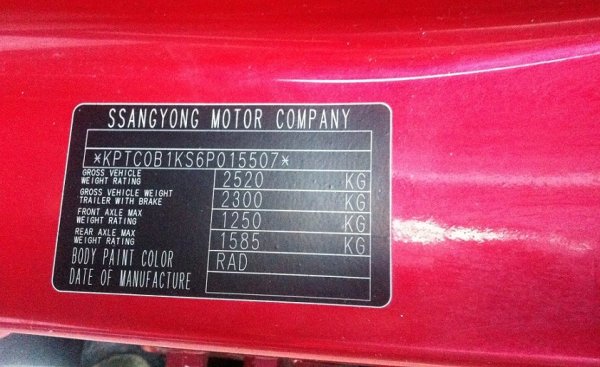 Маркировочная табличка автомобиля