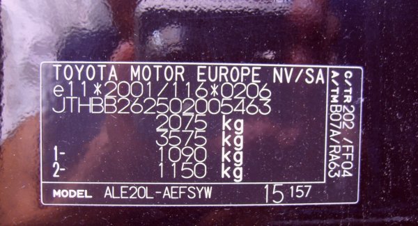 Маркировочная табличка Toyota