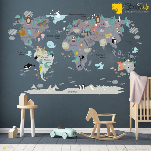 Интерьерные наклейки карта мира