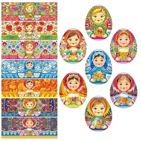 Термонаклейки Матрешка на пасхальные яйца
