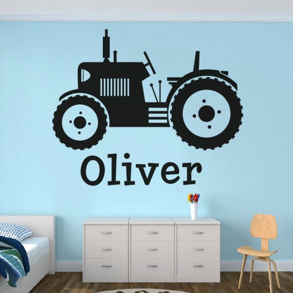 Наклейка на стену синий трактор
