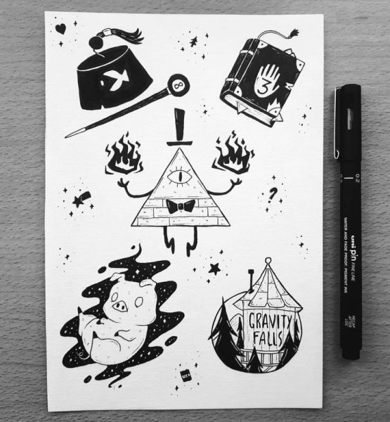 Гравити Фолз черной ручкой
