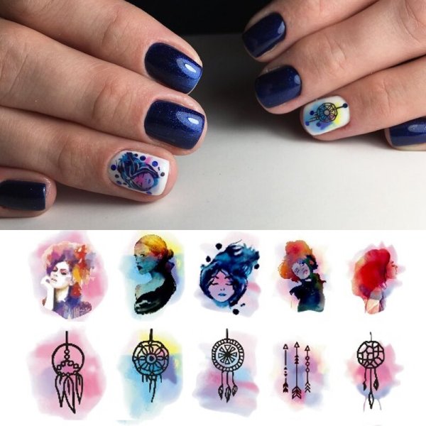 Маникюр с наклейками Ловец снов