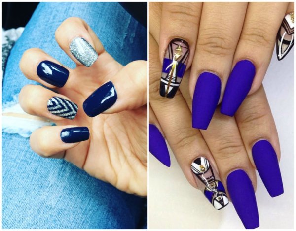 Маникюр под синий костюм