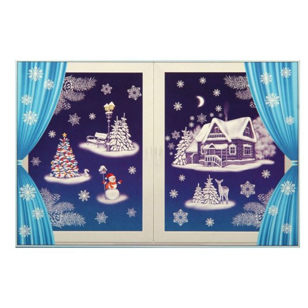 Наклейки на стекло новогодние белые