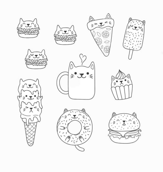 Раскраска котик в пончике