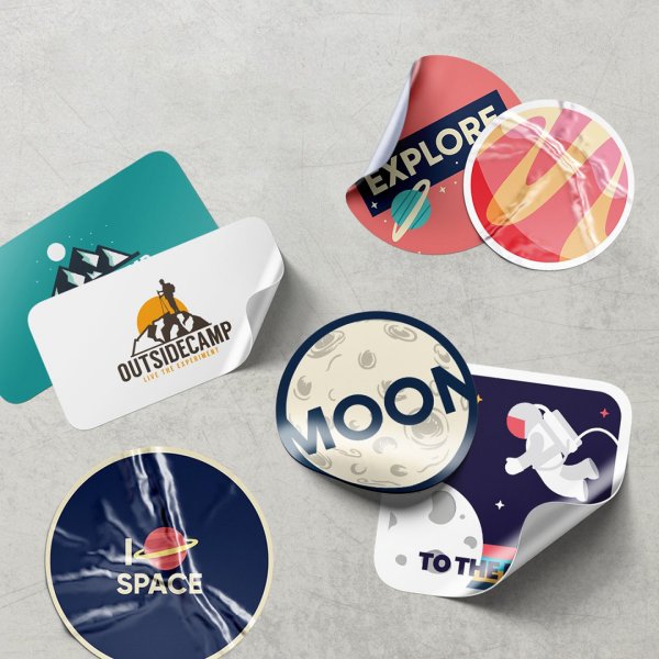 Мокап наклеек стикеров