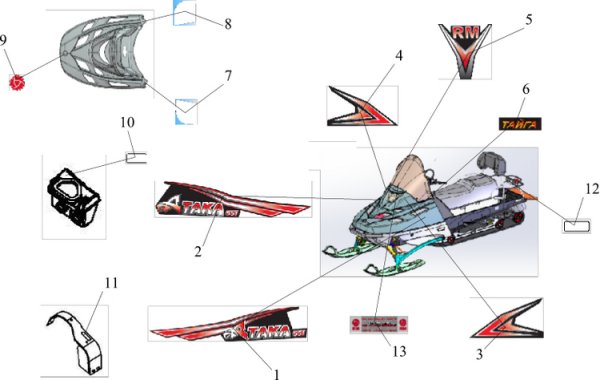 Наклейки на капот снегохода Тайга 500