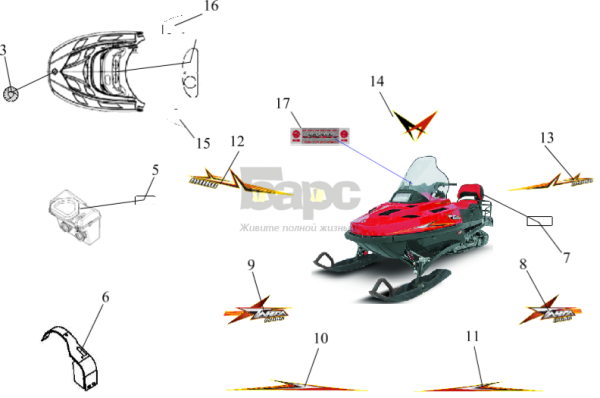 Наклейки на снегоход Тайга Варяг 550
