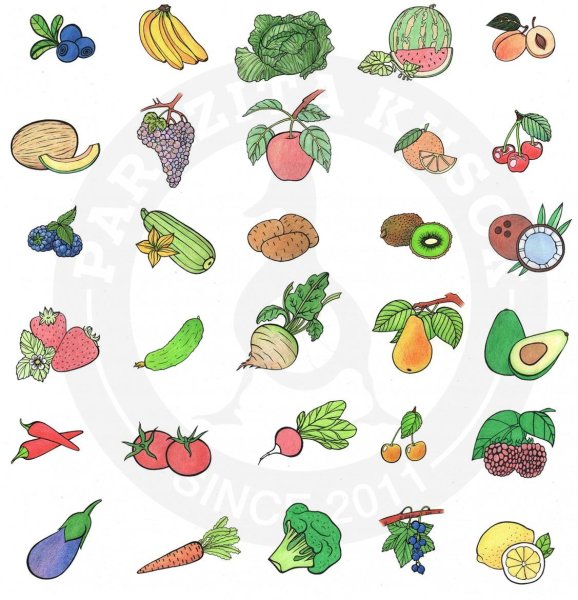 Наклейки фруктов и овощей