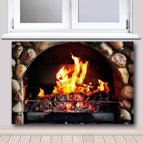 Наклейка камин на стену