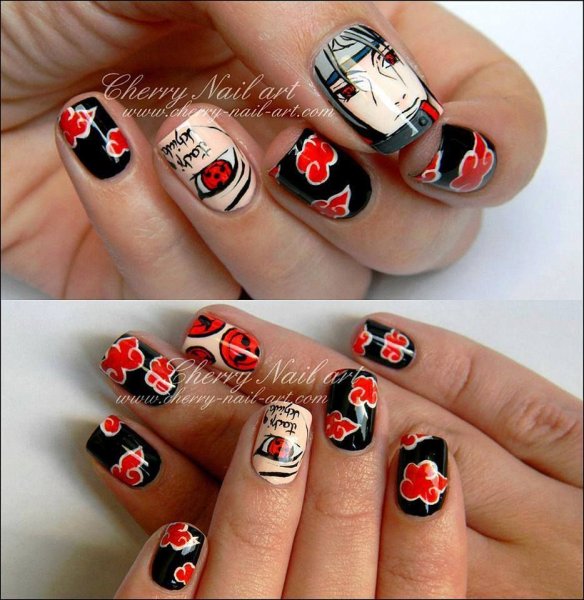 Маникюр с аниме Наруто Акацуки