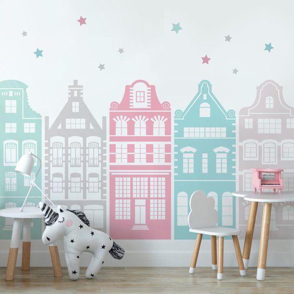 Домики на стене в детской