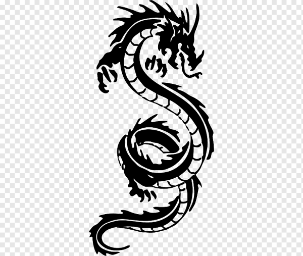 Белый дракон на черном фоне