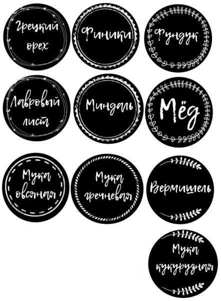 Наклейки на специи черно белые