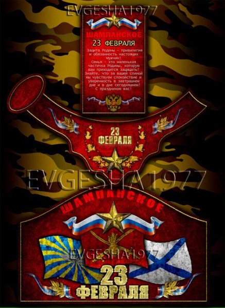 Наклейка на шампанское 23 февраля