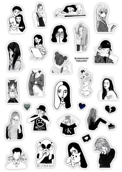 Чёрно-белые Стикеры для распечатки