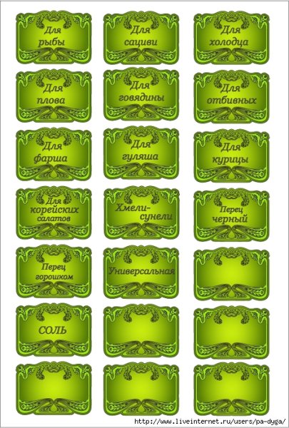 Этикетки для баночек со специями