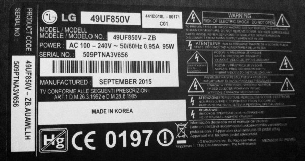 Этикетка телевизора