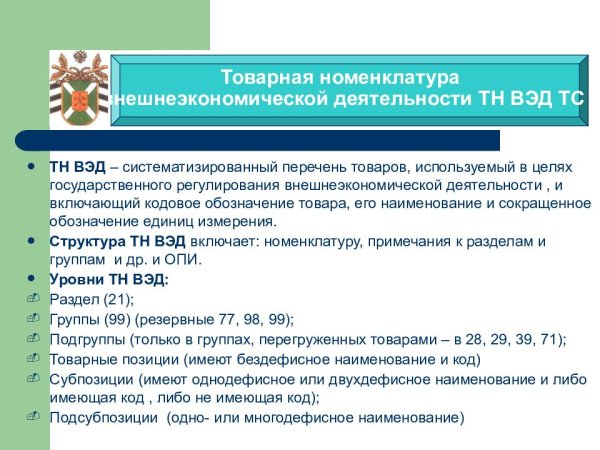 Товарная номенклатура внешнеэкономической деятельности
