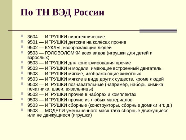 Игрушки код ТНВЭД
