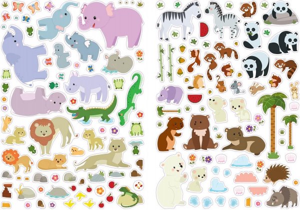 Наклейки многоразовые «животные», Формат а4