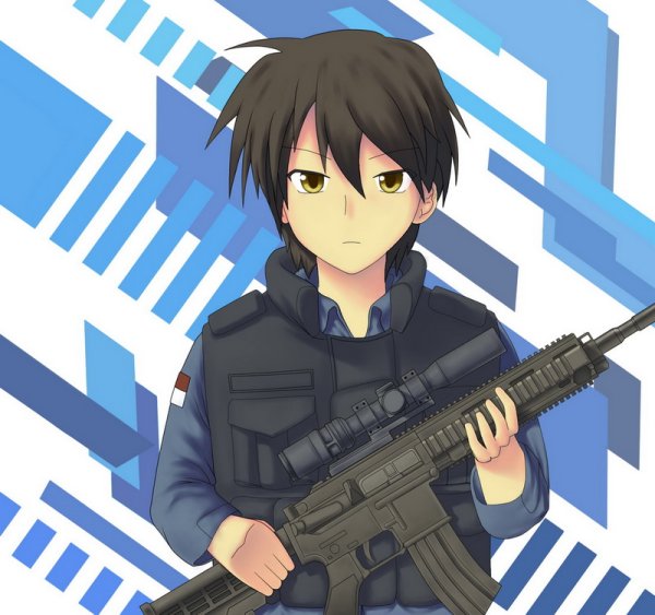 Сагири Изуми с автоматом