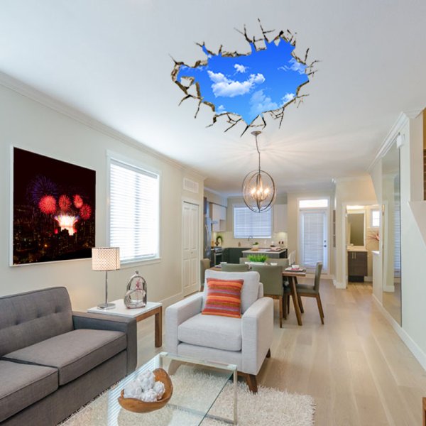 Синий потолок в интерьере