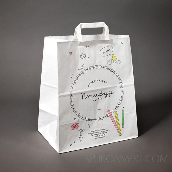 Бумажный пакет с плоскими ручками 43х32x17 см