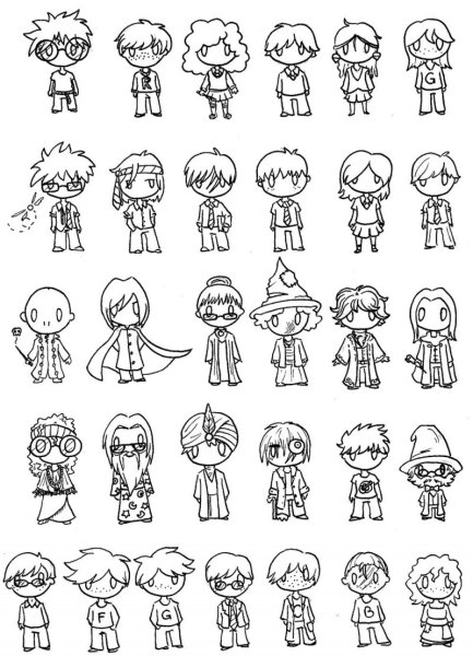 Раскраска Гарри Поттер Чиби