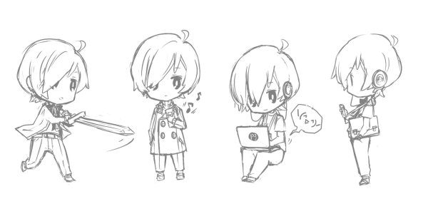 Аниме Чиби черно белые