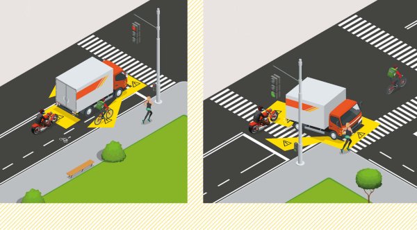 Наклейка на грузовом авто в мертвой зоне