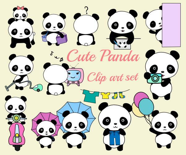 Кавайные наклейки панды
