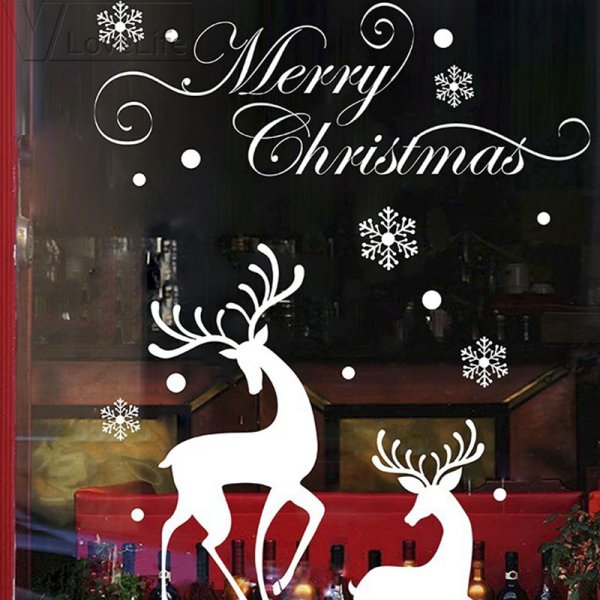 Наклейки на окна новогодние олени