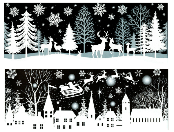 Наклейки на окна новогодние домики