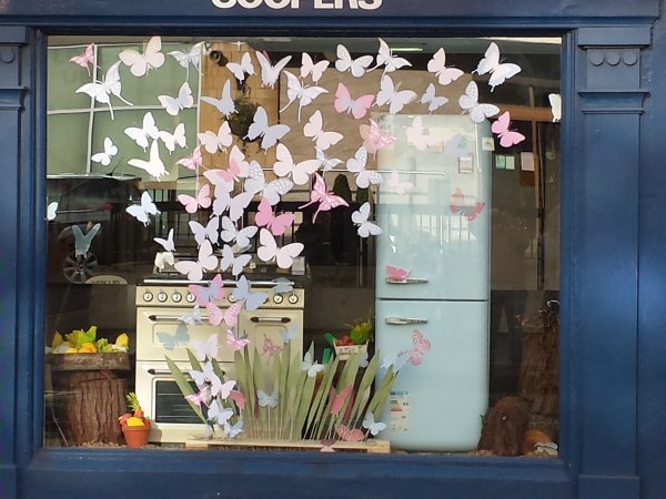 Витрина в окне цветочного магазина