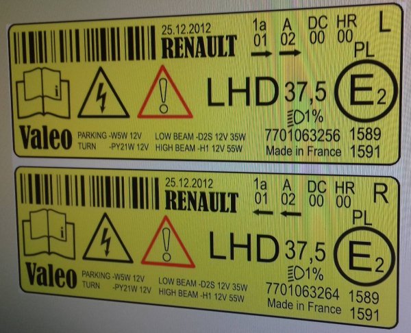 Маркировка фар под ксенон Рено Меган 2