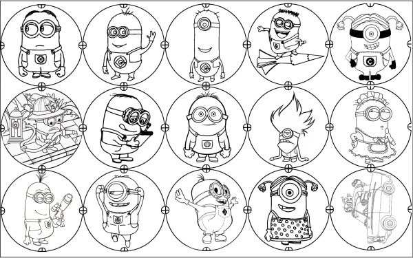 Стикеры для распечатки черно белые Миньоны