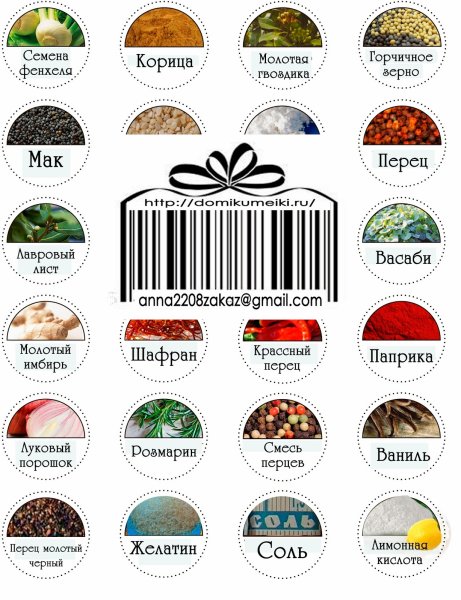 Этикетки для специй и пряностей