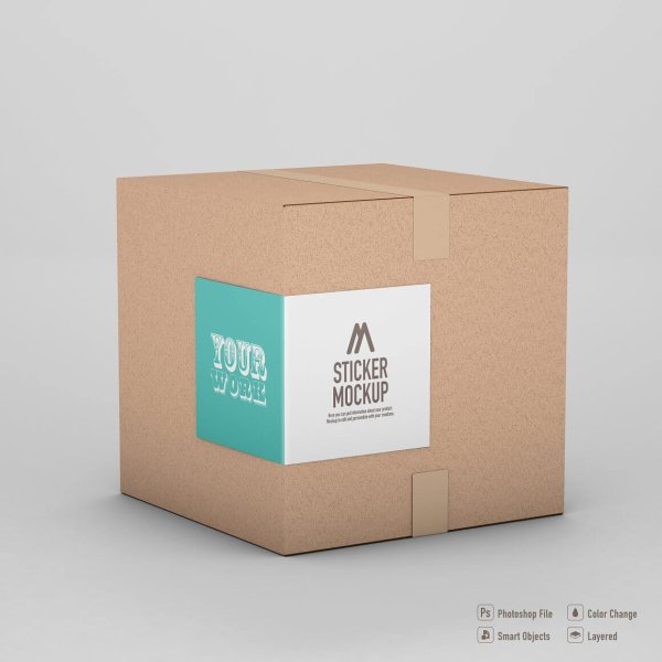 Коробка с наклейкой мокап