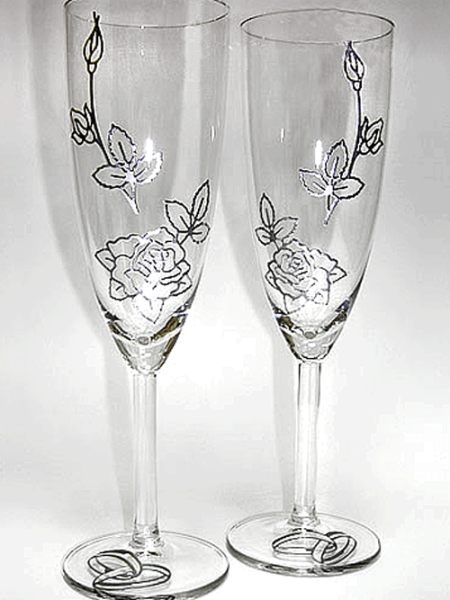 Роспись свадебных бокалов контуром