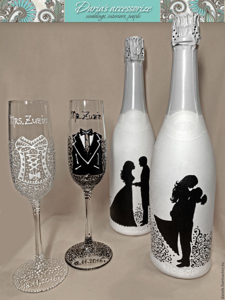 Свадебные бокалы рисунок