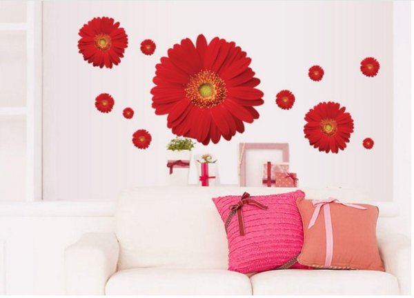 Красные цветы стена