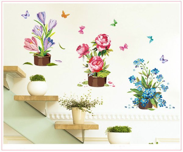Интерьерные наклейки цветы в горшках