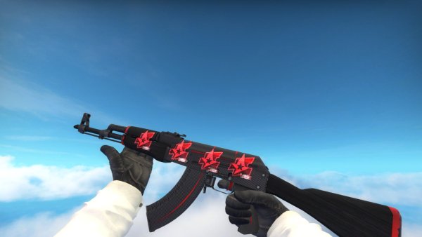 АК 47 красная линия с наклейками астралис