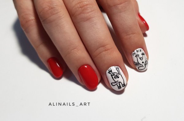 Красный маникюр молодежный
